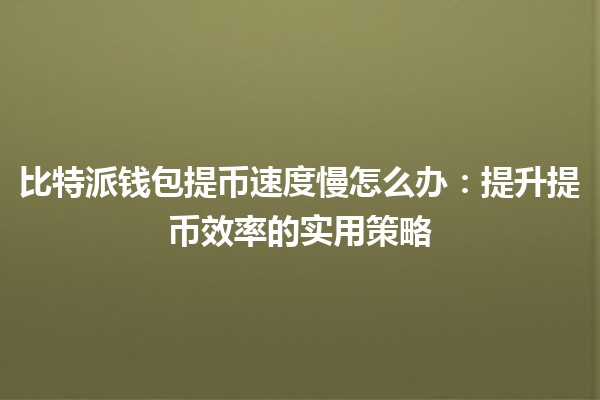 比特派钱包提币速度慢怎么办：提升提币效率的实用策略